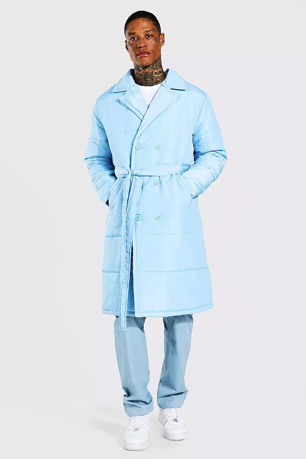 Light blue hot sale coat men